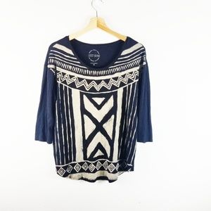 Lucky Brand Women's Black Tan 3/4 Sleeve Tribal